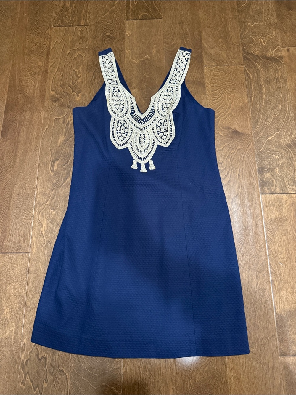Lily Navy Mini Dress with White Crochet Yoke